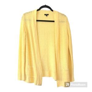 Talbots Linen Relaxed Open Front Ribbed Knit Trim Yellow Sweater, Pre-owned SP